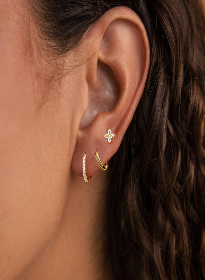 Tituthia Gold Earrings for Women Trendy, Dainty Small Hoop Earrings Set Multiple Piercing Cute CZ Flower Huggie Stud Earring 14K Gold Lightweight Hypoallergenic Cartilage Earrings Gold Jewelry for - Image 4